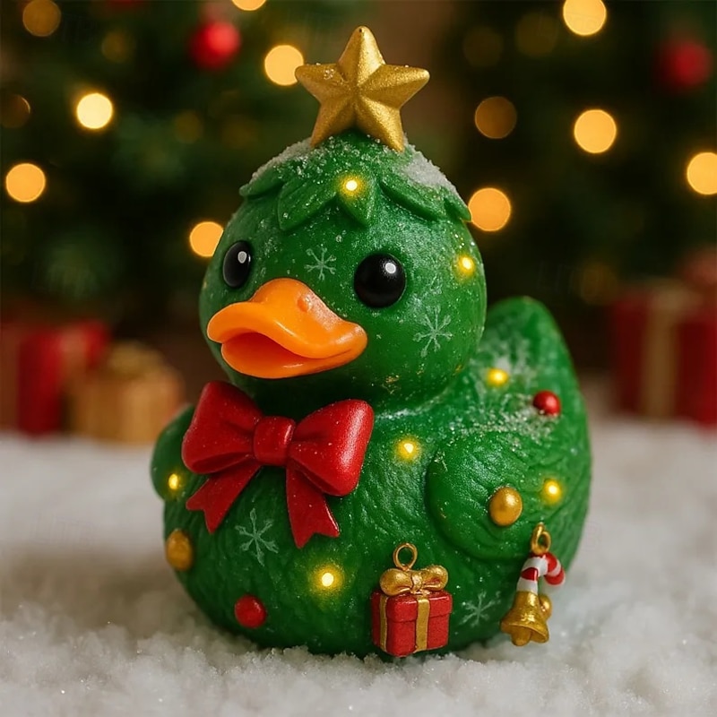 Christmas Tree Duck Resin Craft Ornament  Resin Christmas Duck Statue with Expressive Eyes Compact Desktop Decoration for Home Office, Christmas Gift, Birthday Present