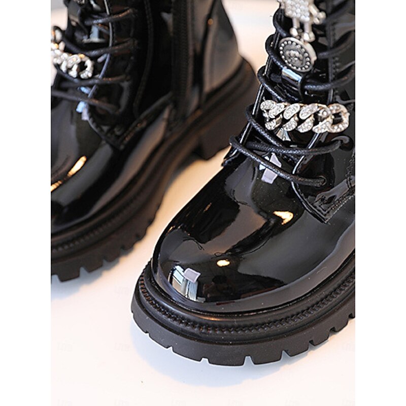 Korean Idol Inspired Pop Star Costume Shoes Girls' Black Patent Leather Lace-Up Knee High Boots with Side Zipper for Dance Performances and Stage Outfits4