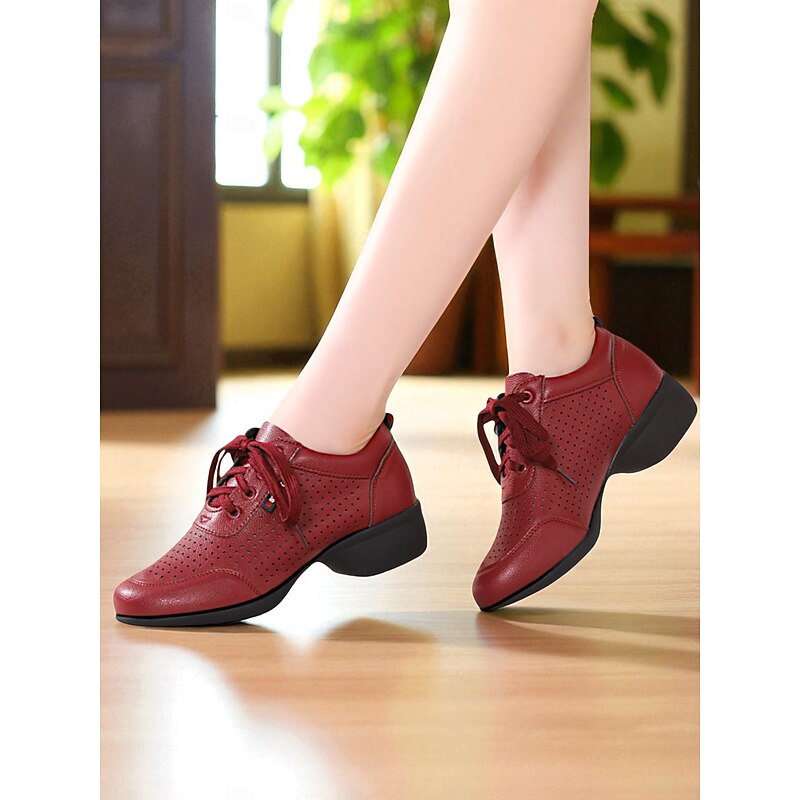 Women's White Leather Lace-Up Dance Shoes - Breathable Professional Jazz Sneakers for Ballroom Practice and Performance4