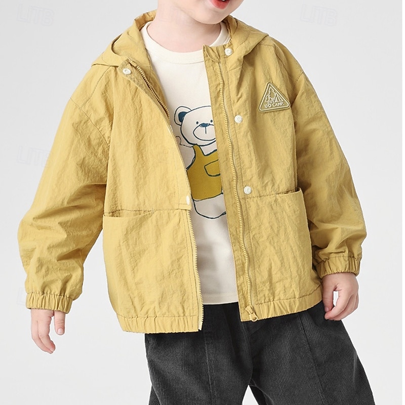 Kids Boys' Hiking Jacket Outdoor Jacket Outerwear Solid Color Long Sleeve Zipper Pocket Comfort Waterproof Windproof Coat Outdoor Fashion Daily Earth Yellow Spring Fall 4 years+3