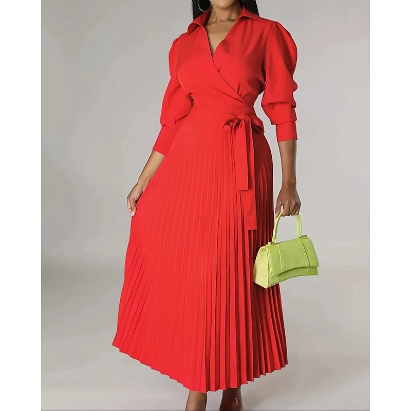 Women's Midi Dress Party Dress Cocktail Dress Satin Dress Slip Dress Elegant Modern Outdoor Party Evening Party Regular Fit Plain Long Sleeve Shirt Collar Blush Pink Black Pink Red Fall Winter3