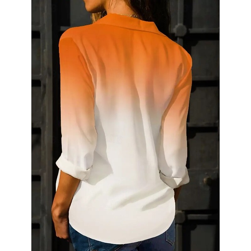 Women's Shirt Floral Color Gradient Casual Long Sleeve Shirt Collar Regular Tops Work Daily Buttons Print Yellow Spring Fall Winter Spring, Fall, Winter3