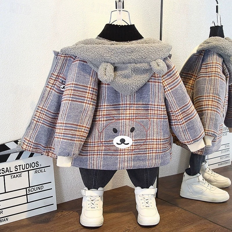 Kids Girls' Fleece Jacket Outdoor Jacket Winter Coat Stripe Fashion Zipper Pocket Comfort Soft Outdoor Coat Outerwear 4 years+ Spring Light Grey Dark Gray4