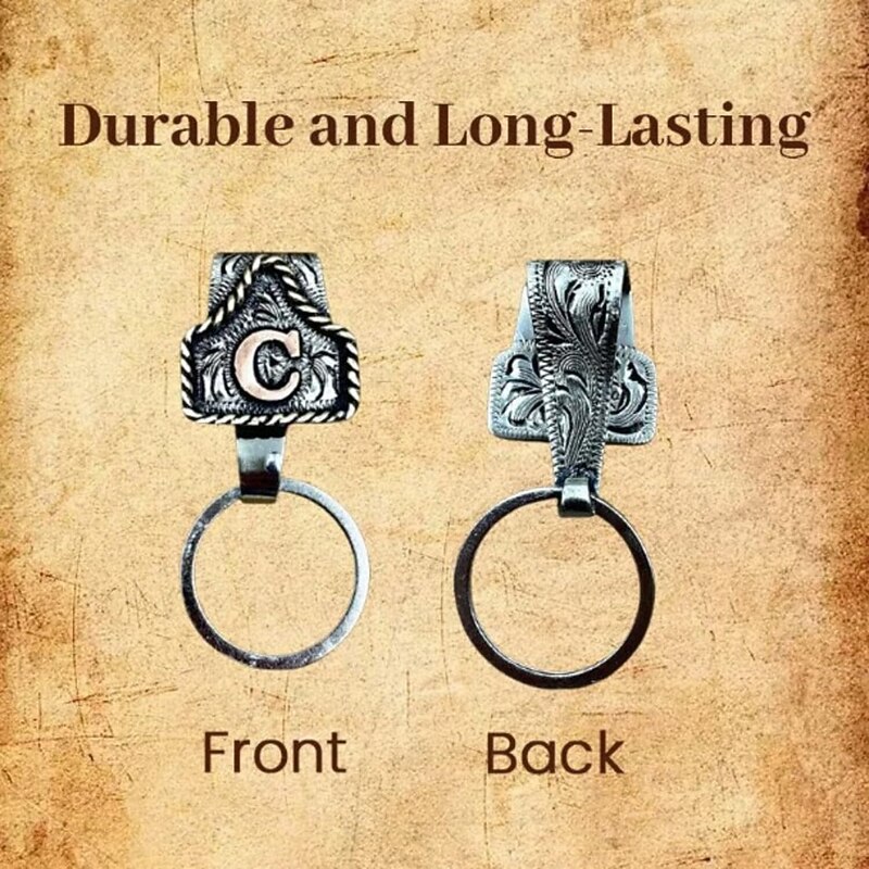 Handmade Cow Tag Belt Key Holder with Copper Initial Custom Made Texas Western Cowboy Letter Keychain, Vintage A-Z Metal Keychain for Men & Women, Fashion Jewelry Accessories4