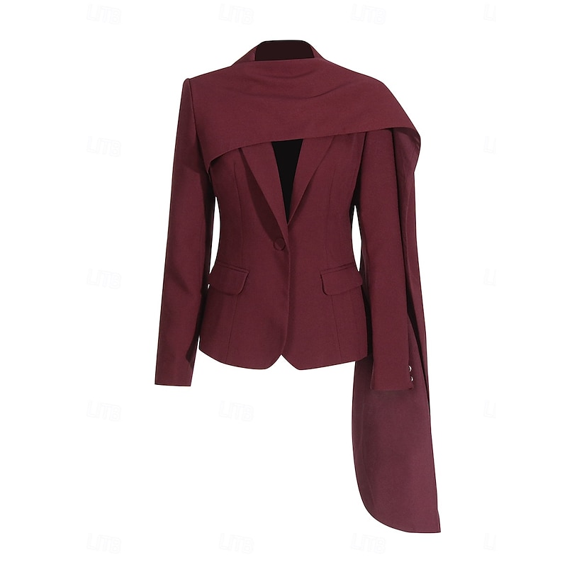 Women's Blazer Burgundy Sport Coat Formal Wedding Guest Tailored Fit Elegant Long Sleeve Cape Lapels Single Breasted2