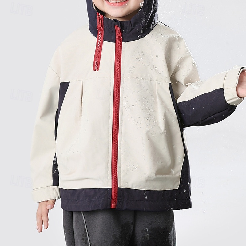 Kids Boys' Hiking Jacket Outdoor Jacket Outerwear Color Block Long Sleeve Zipper Pocket Comfort Waterproof Windproof Coat Outdoor Fashion Daily White Spring Fall 4 years+4