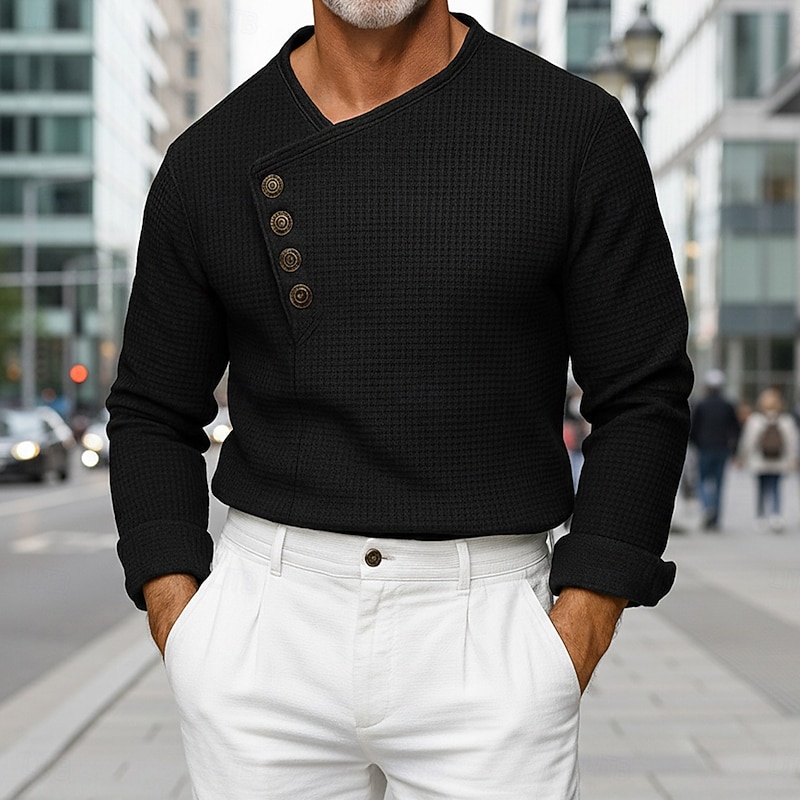 Men's Shirt Waffle Shirt Dress Shirt Casual Shirt Prom Shirt Plain Formal Wedding Black White Navy Blue Purple Long Sleeve Asymmetrical All Seasons Clothing Apparel