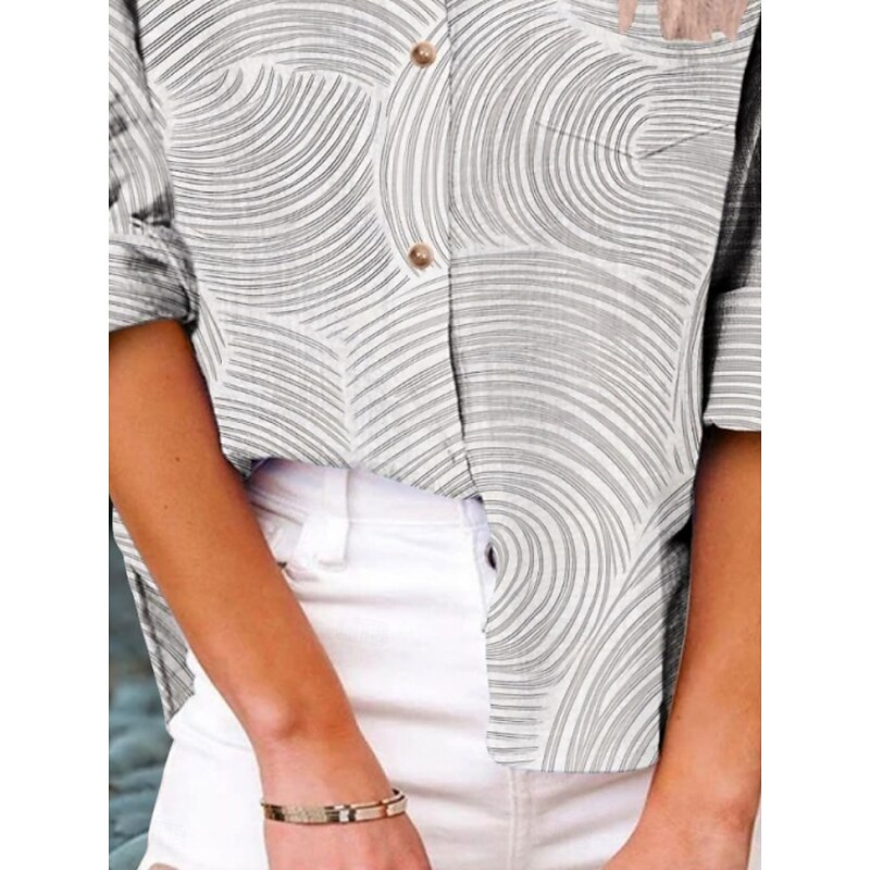Women's Shirt Striped Active Daily Stylish Long Sleeve Shirt Collar Regular Tops Daily Holiday Buttons Print Gray Summer Spring Fall2