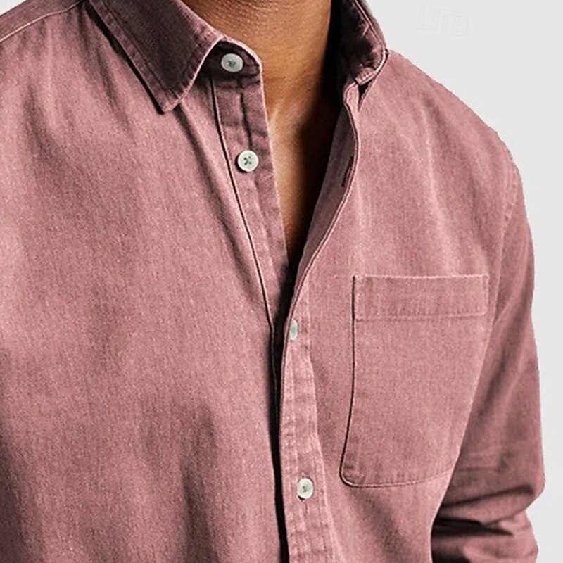 Men's Shirt Casual Shirt Button Up Shirt Black White Pink Red Navy Blue Long Sleeve Plain Lapel Casual Daily Front Pocket Clothing Apparel Elegant Fashion Casual3