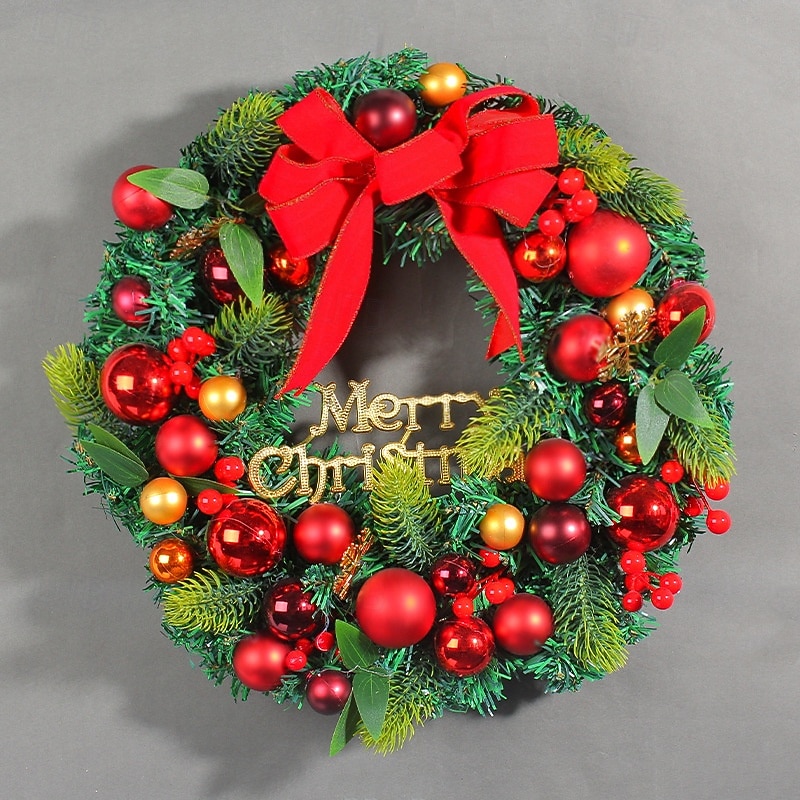Christmas Wreath for Front Door, Indoor & Outdoor Decoration, Ornament Ball Garland Wreath, Holiday Vine Decor for Window, Wall, Store Display, Wholesale