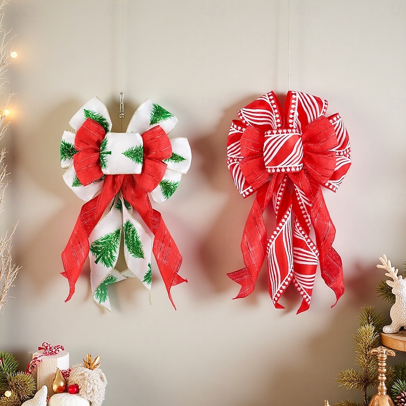 Christmas Red Velvet Bow Ornaments with Snowflake Trim Holiday Tree Hanging Decorations, Wreath & Garland Accessories, Festive Christmas Hanging Decor