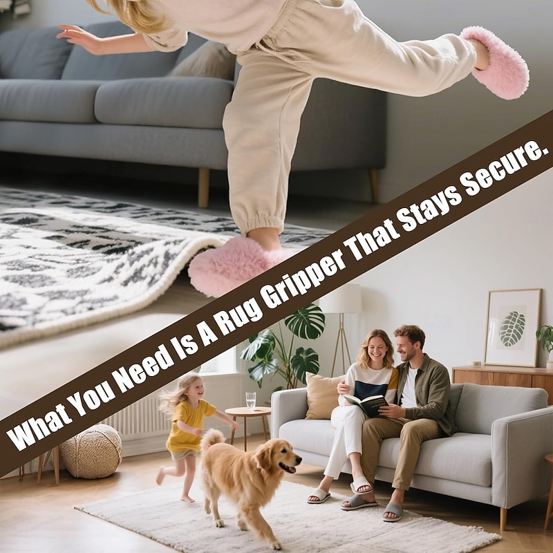 12pcs Premium Rug Grippers & Carpet Tape Square Anti-Slip Pads for Area Rugs, 3.9 Inch, Prevent Curling & Sliding, Ideal for Hardwood, Tile, Marble, and Laminate Floors3