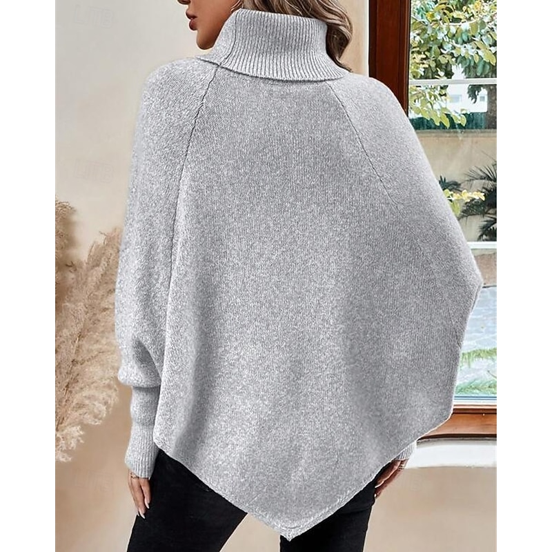 Women's Sweater Pullover Fashion Casual Pure Color Ribbed Turtleneck Buttons Knitted Asymmetric Hem Long Sleeve Regular Tops Knit Outdoor Daily Weekend Black Khaki Fall Winter2