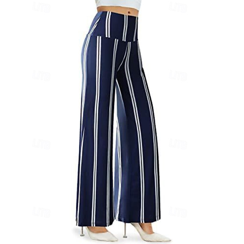 Women's Culottes Wide Leg Chinos Vacation Vintage Streetwear Full Length Medium Waist Floral Striped Elastic Waist Printing Comfortable Micro-elastic Outdoor Vacation Yoga Navy Black White Blue