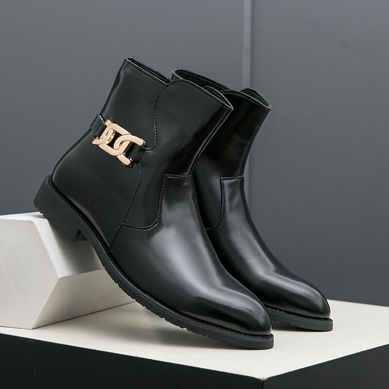 Men's Black Faux Leather Ankle Boots with Lace-Up Design, Chic and Comfortable for Business Meetings, Dressy Casual and Nightlife2