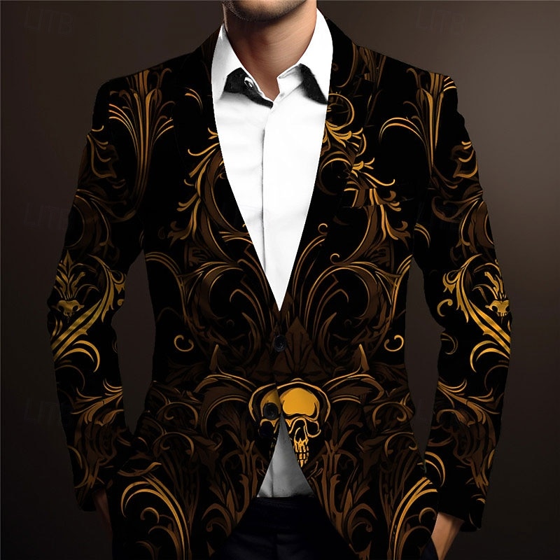 Men's Skeleton Long Sleeve Turndown Business Gothic Work Wear to work Going out Buttons Print Multi Pocket2