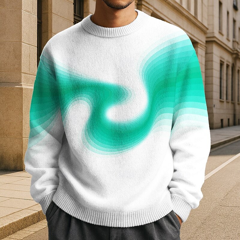 Men's Color Block Abstract Geometic Pullover Sweater Jumper Knitwear Crewneck Casual Vacation Daily 3D Print Knitting Keep Warm Long Sleeve Spring Fall Winter Blue Purple Green3