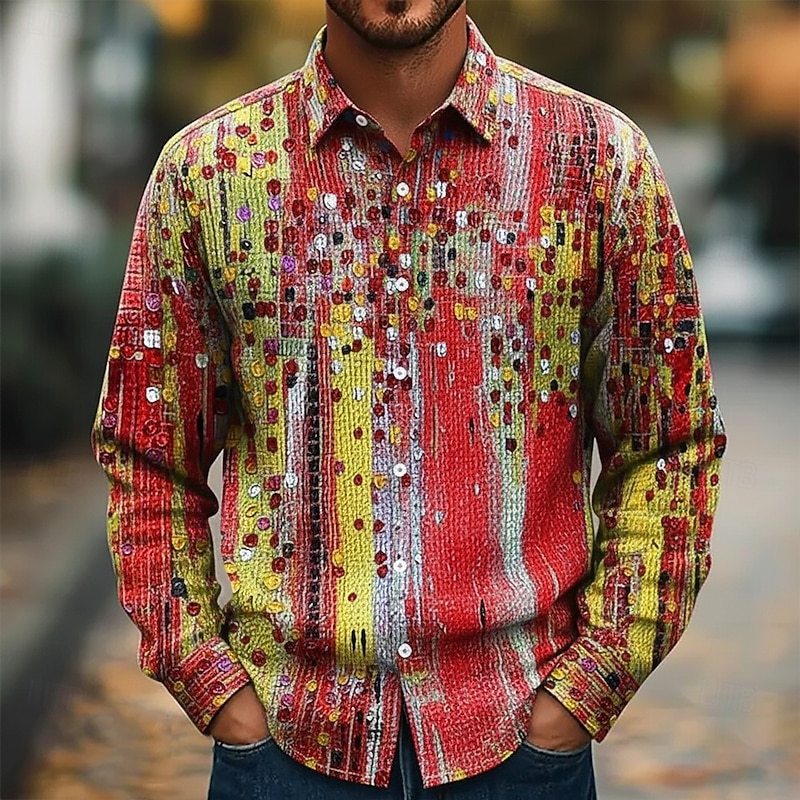 Men's Colorful Round Dots Abstract Art Shirt Button Up Shirt Long Sleeve Fashion Casual Holiday Casual Daily Spring Fall Turndown 3D Print Collared Shirts Red Blue Orange Green4