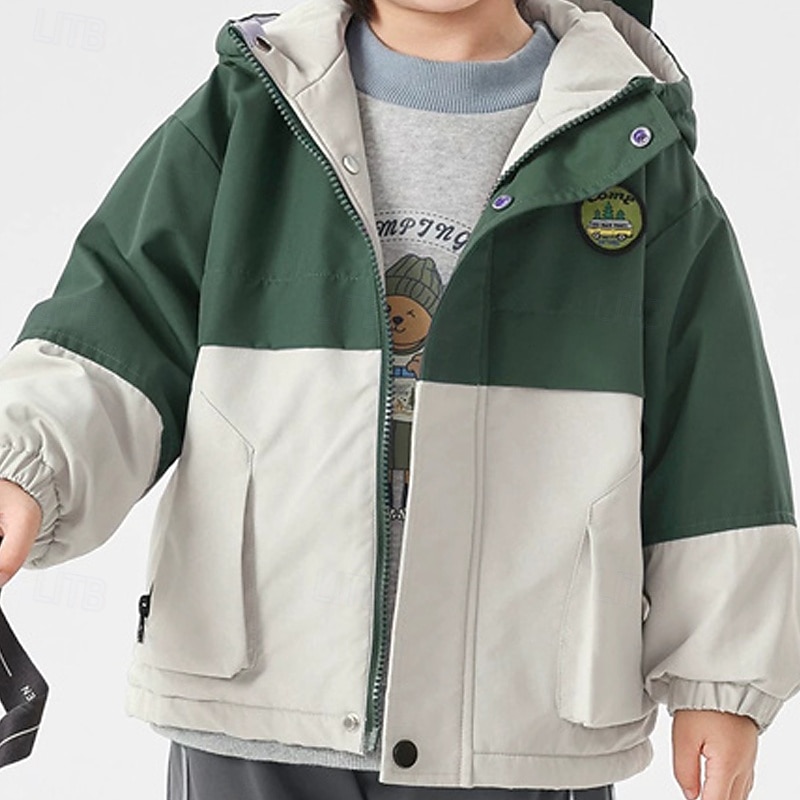 Kids Boys' Hiking Jacket Outdoor Jacket Outerwear Color Block Long Sleeve Zipper Pocket Comfort Waterproof Windproof Coat Outdoor Fashion Daily Deep Green Violet Green Spring Fall 4 years+3
