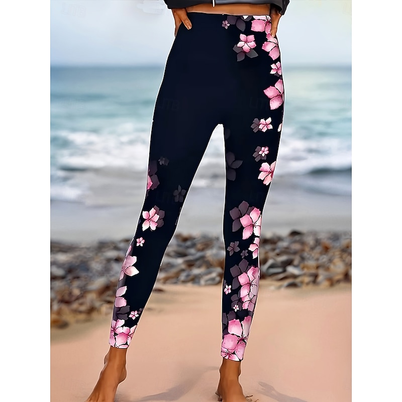 Women's Leggings Vacation Vintage Fashion Full Length High Waist Floral Graphic Abstract Printing Thermal Warm Soft Breathable Stretchy Vacation Street Causal Pinky Spring Fall Winter Slim Fit - Main Image