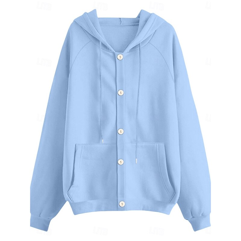 Women's Hoodie Jacket Comfortable Breathable Pocket Buttons Casual Plain Vacation Street Casual Daily Wear Single Breasted Regular Hooded Regular Fit Long Sleeve Outerwear White Yellow Blue Spring3