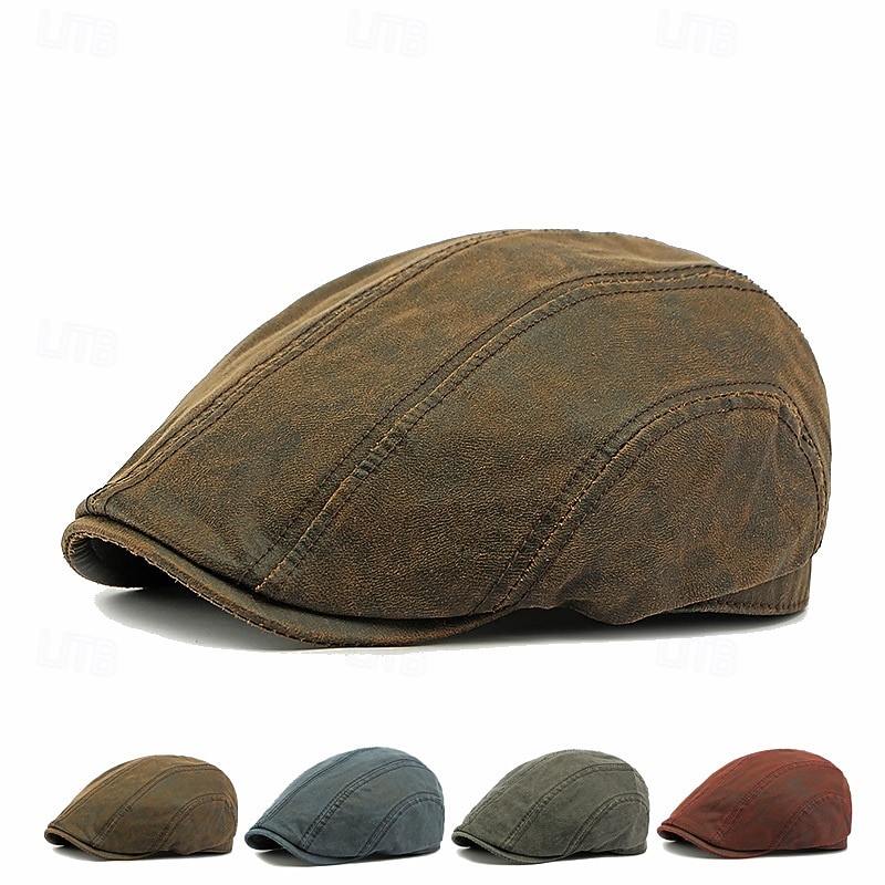 Men's Flat Cap Ascot Hat Newsboy Hat Black Wine Cotton Fashion Casual Street Daily Plain Adjustable Sunscreen Breathable