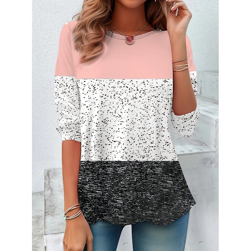 Women's T Shirt Graphic Geometric Striped Vintage Stylish Classic Long Sleeve Crew Neck Round Neck Regular Tops Daily Print Pink Blue Khaki Rose Pink Spring Fall Winter