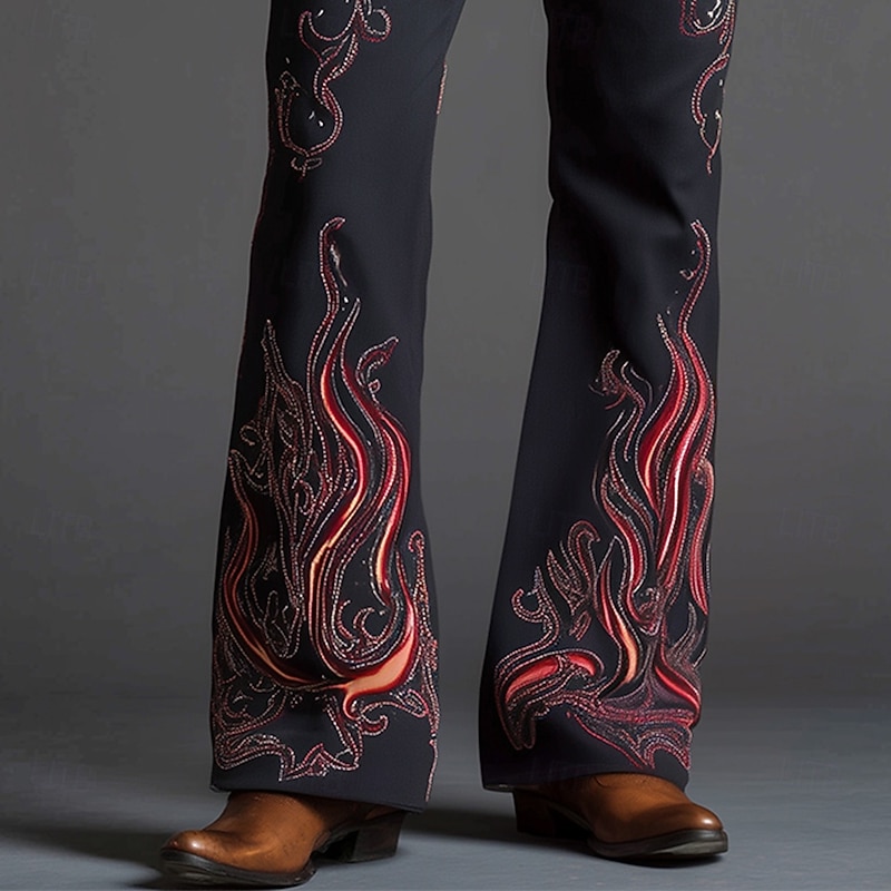 Men's Floral Print Flowers Disco Pants 60s 70s Bell Bottoms Mid Waist Western Vintage Retro Outdoor Vacation Casual Side Pockets Flared Leg Pants Trousers Spring Fall 3D Print Dark Blue2