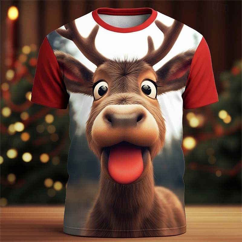 Christmas Men's Cat T Shirt Short Sleeve T shirt 3D Print Crew Neck Shirt Daily Designer Artistic Vacation Party Street Red 3 Red Red 2 All Seasons Clothing Apparel S M L XL XXL XXXL3