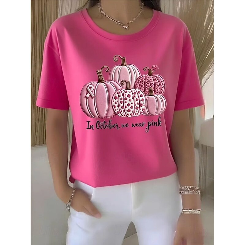 Halloween Women's T Shirt Graphic Pumpkin Vintage Stylish Classic Short Sleeve Crew Neck Round Neck Regular Tops Daily Going out Weekend Print White Pink Rose Pink Summer Spring Fall3