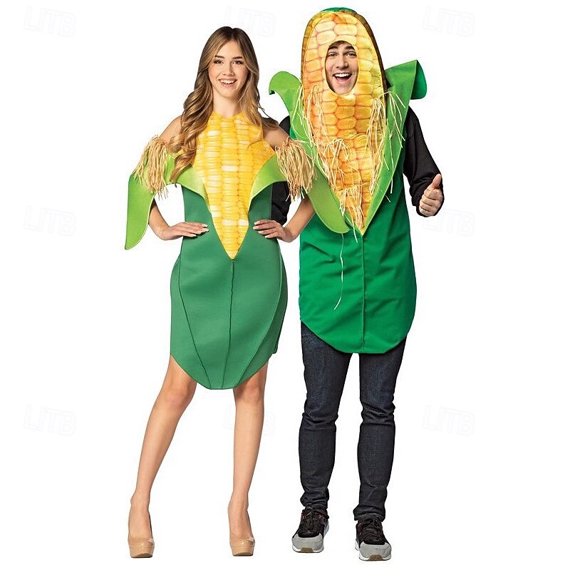 2 PCS Foodie Corn Halloween Fancy Costume Couples' Costumes Onesies Funny Costume Adults' Men's Women's Halloween Carnival Performance Party Easy Halloween Costumes Dress Up