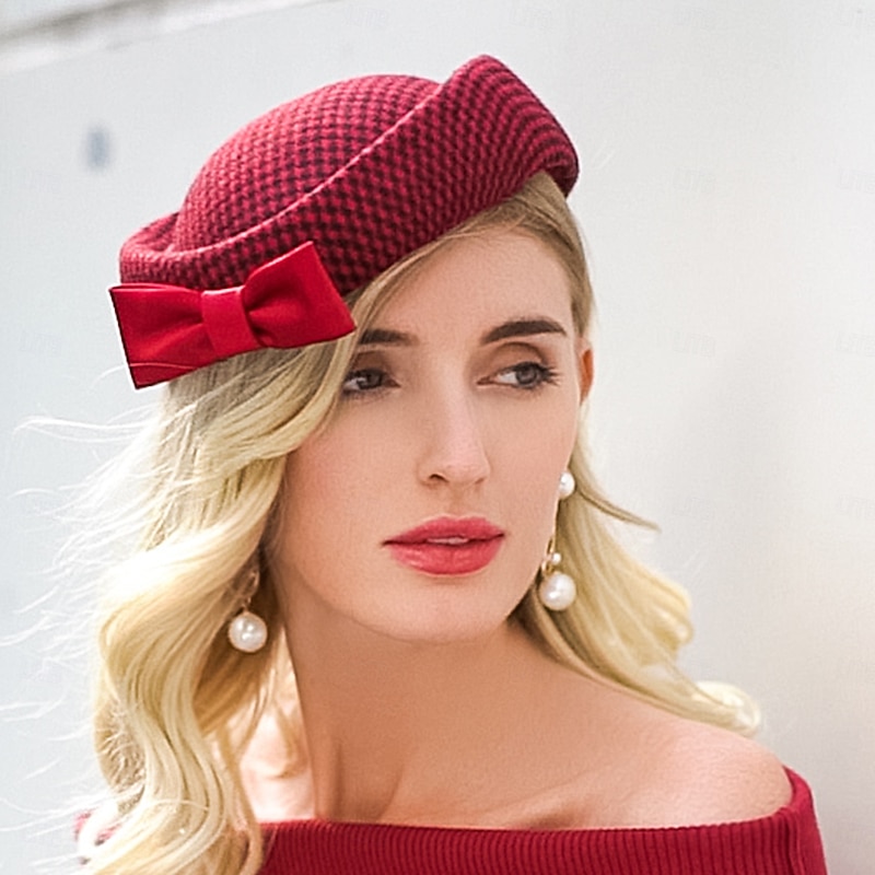 Hats 100% Wool Beret Hat Pillbox Hat Wedding Cocktail Elegant Wedding With Bowknot Headpiece Headwear3