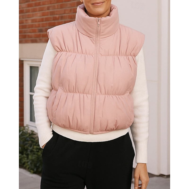 Women's Zip Up Jacket Polar Fleece Jacket with Pockets Sleeveless Top Athleisure Solid Colored Windproof Warm Hiking Travel Vacation Sportswear Activewear Black Pink Blue3