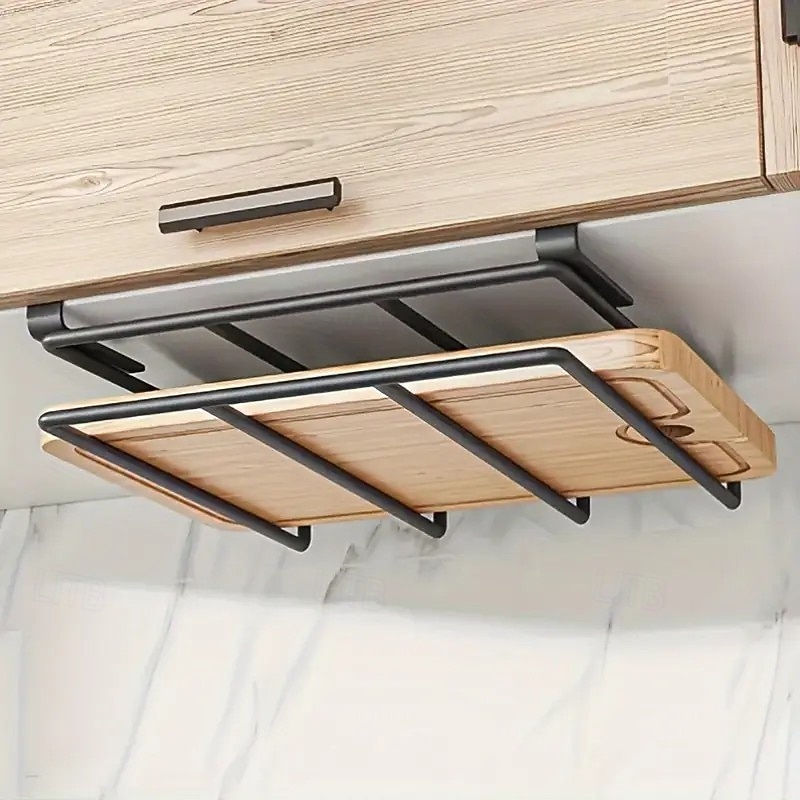 Space-Saving Stainless Steel Kitchen Hook Rack with Cabinet Door Hanger, Durable Easy-to-Install Cutting Board and Pot Lid Organizer for Kitchen and Bathroom Essentials