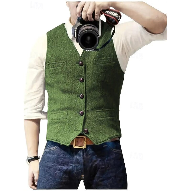 Men's Vest Waistcoat Outdoor Vest Causal Daily Fall & Winter Polyester Solid Color Thermal Warm Single Breasted Blazer Black Blue Brown Green2