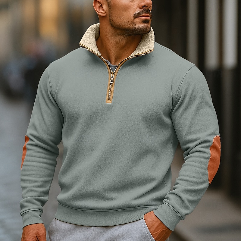 Men's Hoodie Quarter Zip Hoodie Fleece Hoodie Fleece lined Hoodie Black Navy Blue Khaki Light Grey Dark Gray Hooded Plain Patchwork Color Block Sports & Outdoor Casual Daily Streetwear Cool Sportswear3