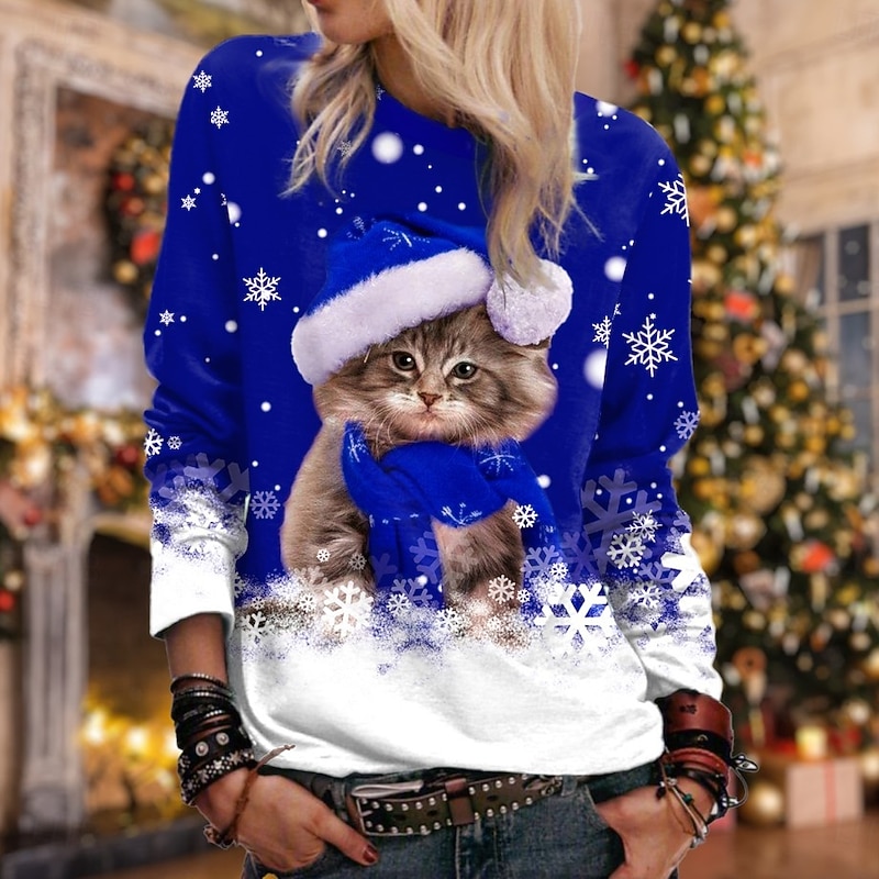 Women's Pullover Sweatshirt Hoodies Graphic Snowman Christmas Fashion Casual Long Sleeve Crew Neck Regular Tops Street Dailywear Casual Print Black Red Blue Purple Fuchsia Fall Winter2