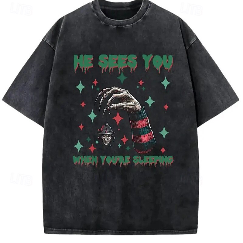 A Nightmare on Elm Street Freddy Krueger T-shirt Oversized Acid Washed Tee Print Graphic For Men's Women's Boys' Kid's Adults' Halloween Carnival Masquerade Hot Stamping Casual Daily