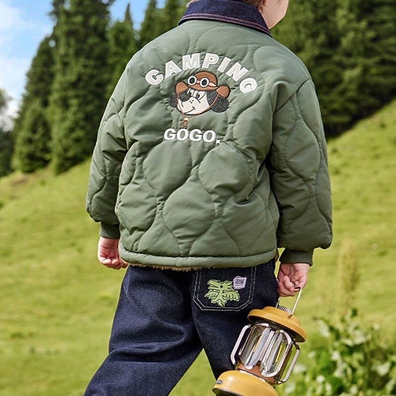 Kids Unisex Down Jacket Puffer Jacket Outerwear Letter Long Sleeve Pocket Comfort Buttons Keep Warm Soft Coat Outdoor Daily Basic Army Green Fall Winter 4 years+3
