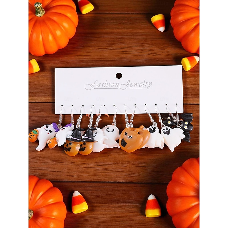 Women's Halloween Pumpkin and Ghost Earrings -Cute Acrylic Drop Dangle Earrings for Halloween Party Fashion3