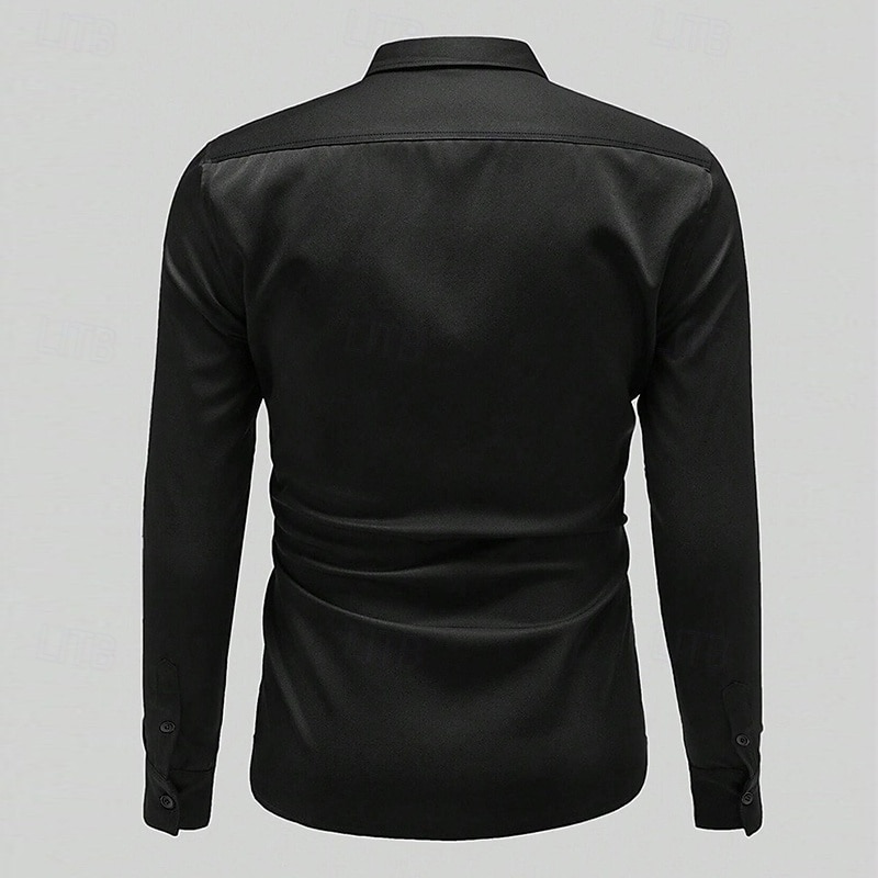 Men's Shirt Satin Shirt Casual Shirt Button Up Shirt Untucked Shirts Plain Formal Daily Black White Wine Royal Blue Long Sleeve Lapel Spring &  Fall All Seasons Clothing Apparel4