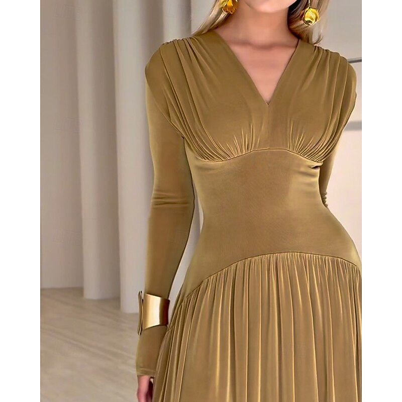 Women's Long Dress Maxi Dress Velvet Dress Prom Dress Party Dress Cocktail Dress Elegant Modern Party Evening Party Regular Fit Plain Long Sleeve V Neck Brown Khaki Fall Winter3