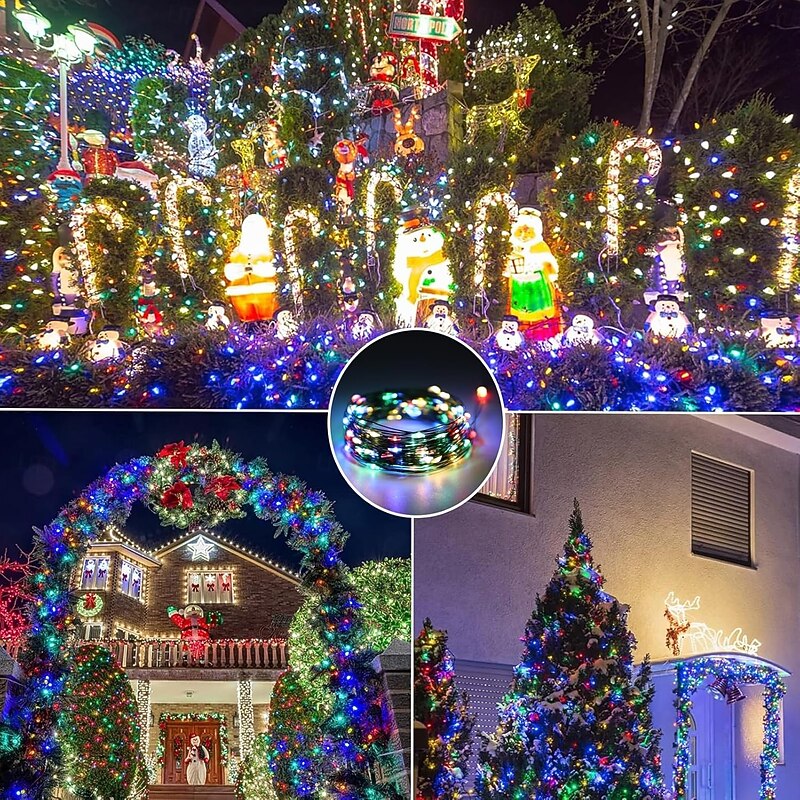 1 Pc 50M/100M-500/1000 LED Beads Christmas Halloween Valentine's Day Wedding Festival Fairy String Lights 8 Function Remote Control Indoor/Outdoor Courtyard Tree Wrapping Decorative Lights 31V4