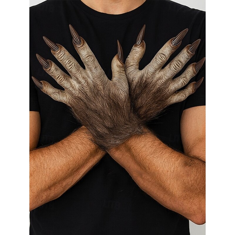 Men's Halloween Werewolf Claw Gloves – Scary Hairy Monster Hands with Long Nails, Cosplay Costume Accessories for Party & Horror Roleplay2