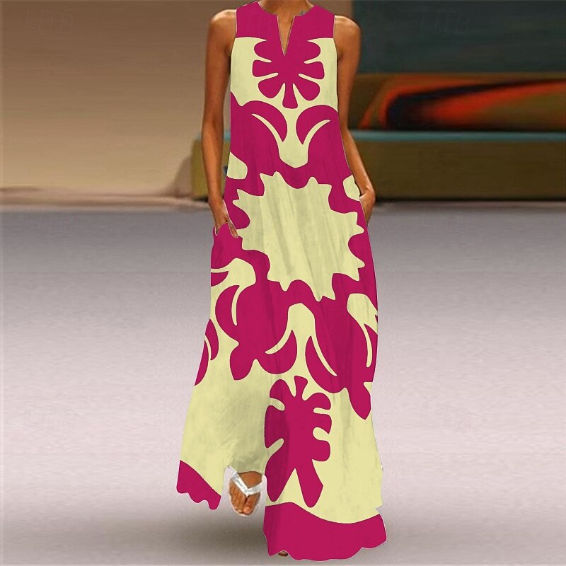 Women's Long Dress Maxi Dress Floral Dress Print Dress Fashion Modern Outdoor Going out Weekend Regular Fit Floral Sleeveless Crew Neck V Neck Yellow Dark Green Dark Blue Rose Red Summer Spring3