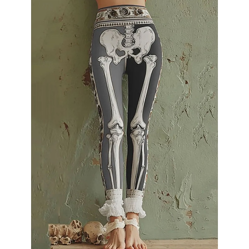 Women's Leggings Vacation Vintage Fashion Ankle-Length High WaistPantsHalloween Graphic Halloween Printing Soft Breathable Stretchy Vacation Street Causal Orange Green Gray Spring Fall Winter Slim Fit2