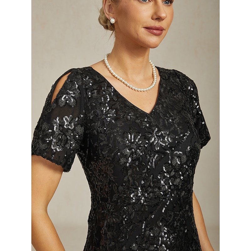 Women's Maxi Dress Sheath Dress Trumpet Mermaid Dress Elegant Party Cocktail Cold Shoulder Evening Party Cocktail Party Floral Short Sleeve V Neck Black Summer Spring Fall Winter4