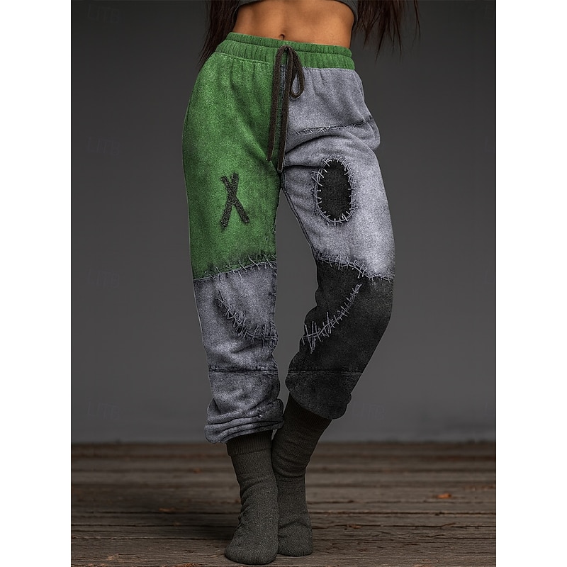 Women's Skinny Vacation Vintage Fashion Full Length High WaistPantsHalloween Halloween Drawstring Patchwork Elastic Waistband Stretchy Formal Vacation Street Amethyst Blue Green Khaki Summer Spring2