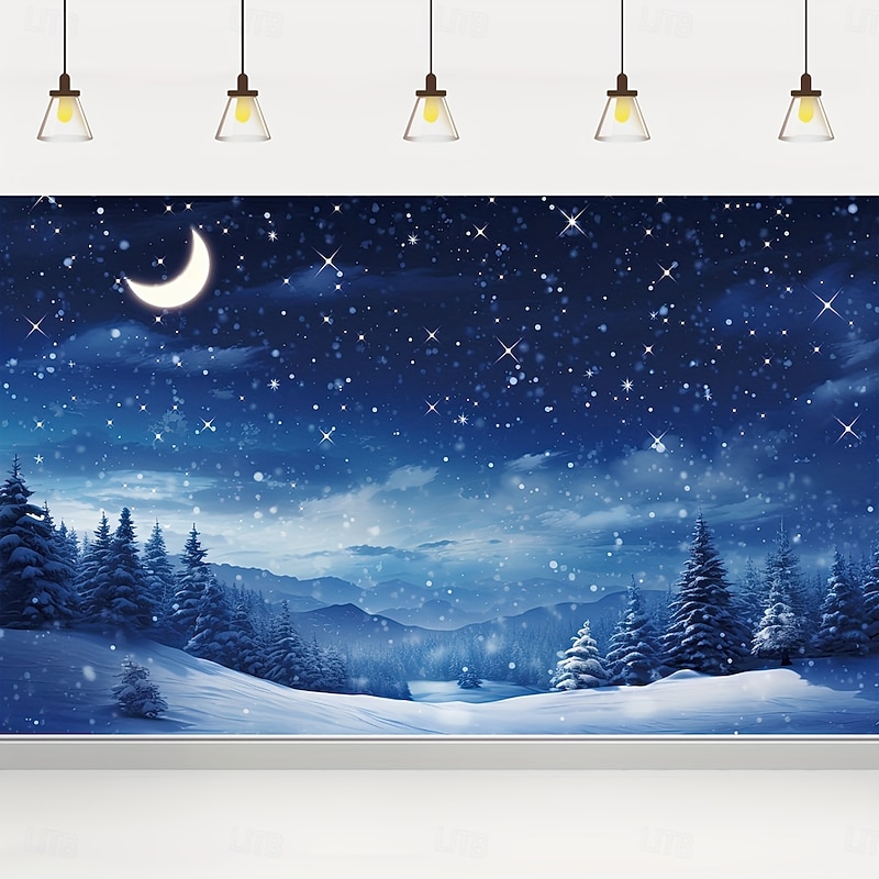 Christmas Snow Scene Tapestry, Holiday Wall Hanging Background, Decorative Backdrop for Bedroom, Living Room, or Party3