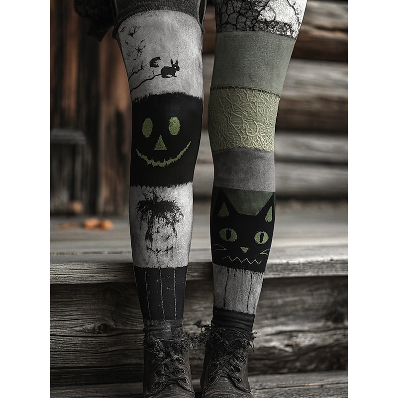 Women's Leggings Vacation Vintage Ethnic Style Ankle-Length High WaistPantsHalloween Graphic Animal Cat Drawstring Patchwork 3D Print Quick Dry Breathability Soft Stretchy Formal Outdoor Vacation2